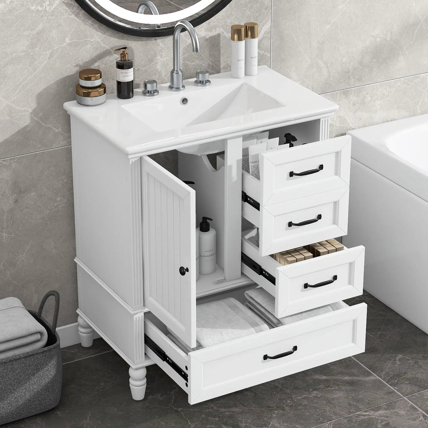 30" Bathroom Vanity With Sink, 3 Drawers, Adjustable Feet by HouseOfZazla
