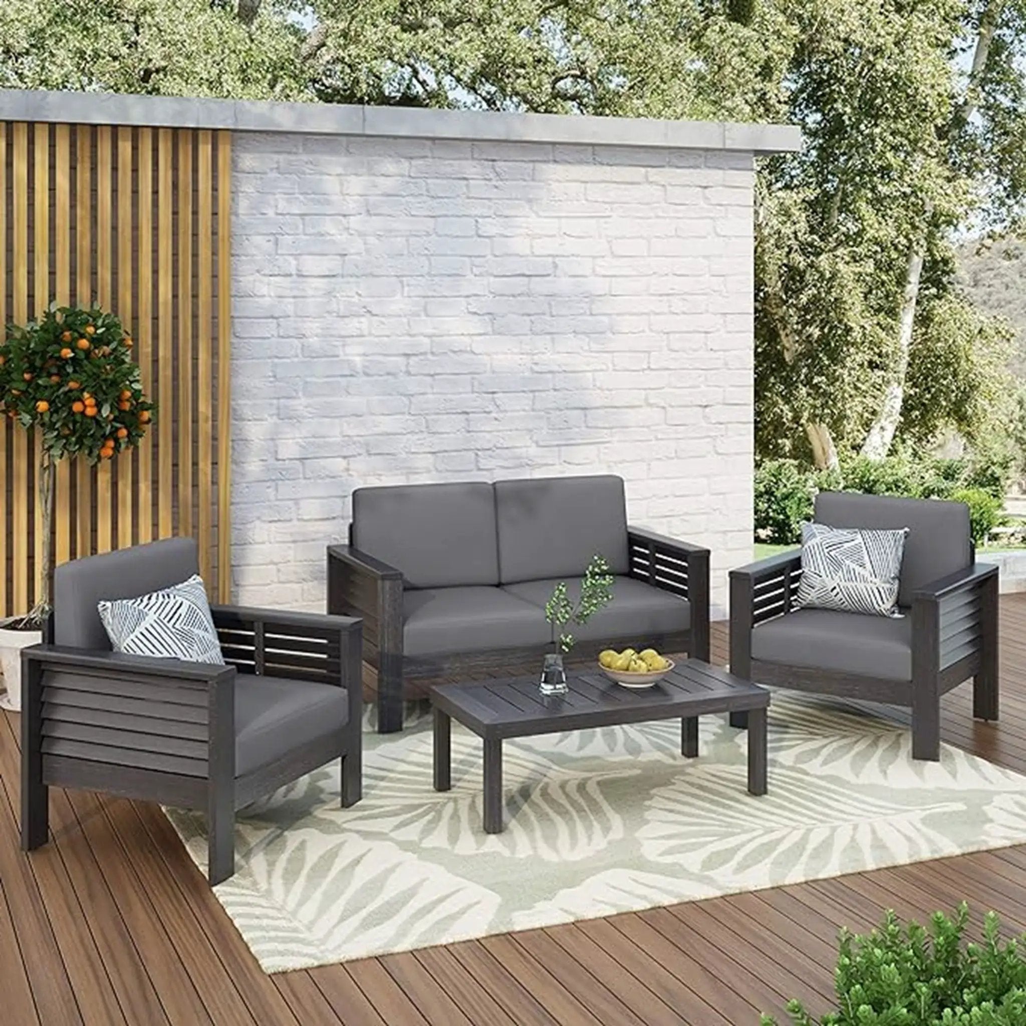 Acacia Wood Loveseat And Coffee Table Set With Cushions by HouseOfZazla