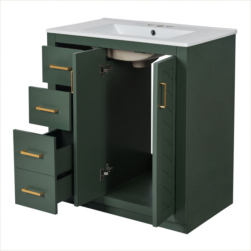 Ceramic Sink Combo, Freestanding Vanity Set With 3 Drawers & Soft Closing Doors by HouseOfZazla