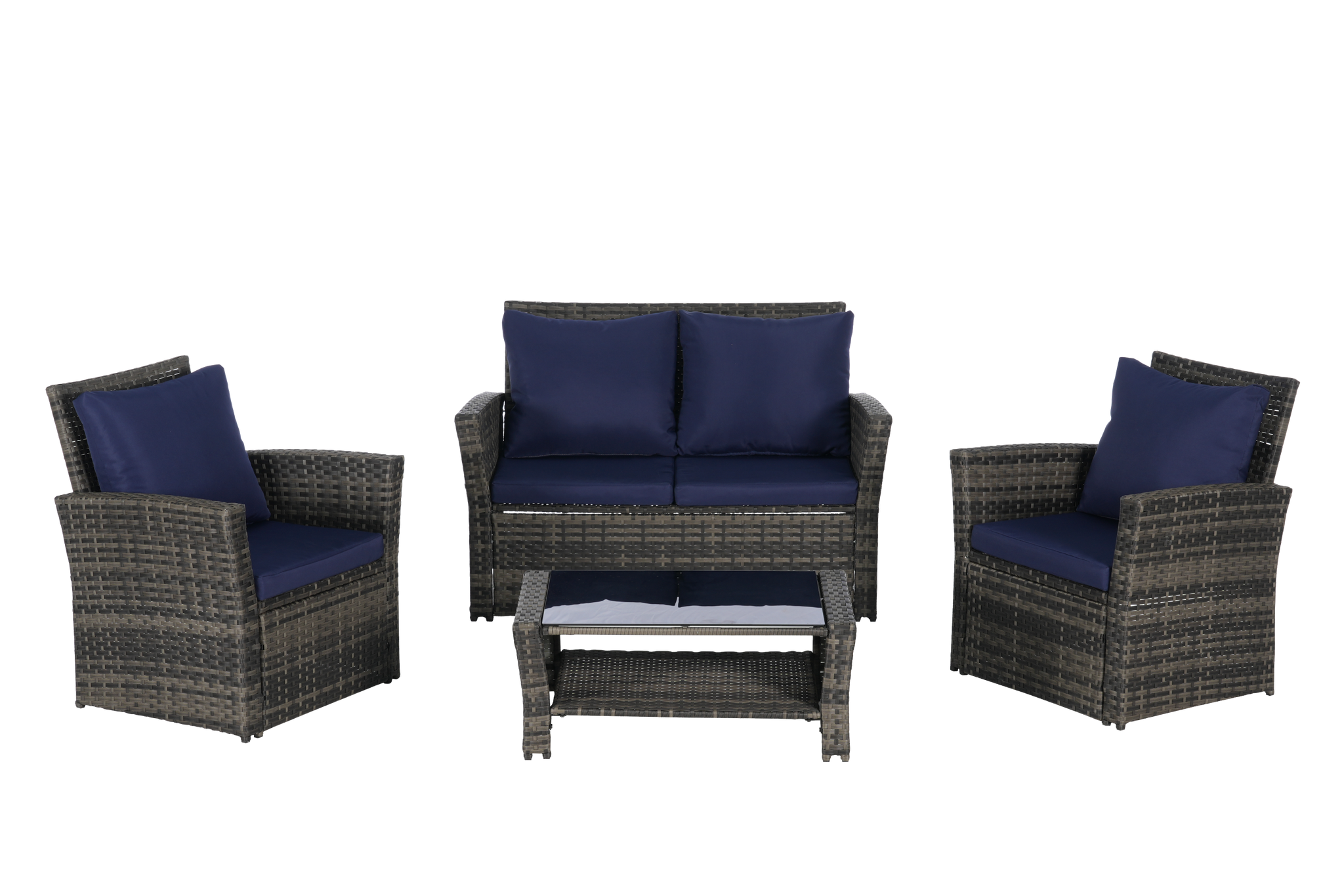 4 Pieces Outdoor Patio Furniture Set with Rattan Chairs and Tempered Glass Table by HouseOfZazla