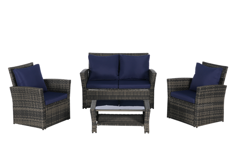 4 Pieces Outdoor Patio Furniture Set with Rattan Chairs and Tempered Glass Table by HouseOfZazla