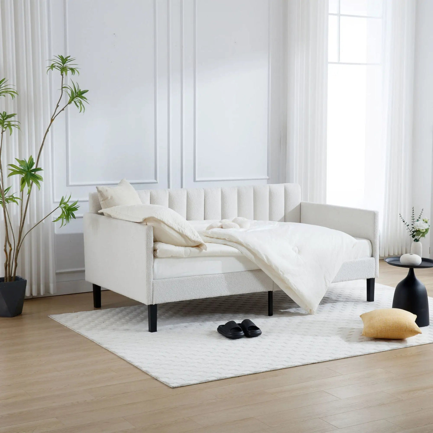 Elena - Boucle Upholstered Daybed, Ribbed Tufted Backrest by Unique Piece Furniture