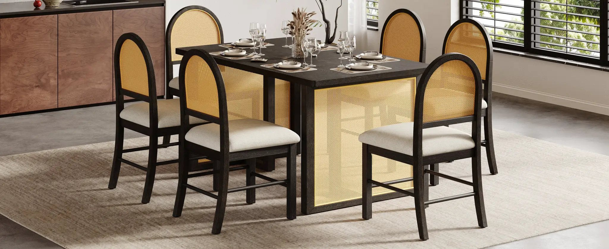 TREXM 7-Piece Farmhouse Dining Table Set for 6 by HouseOfZazla