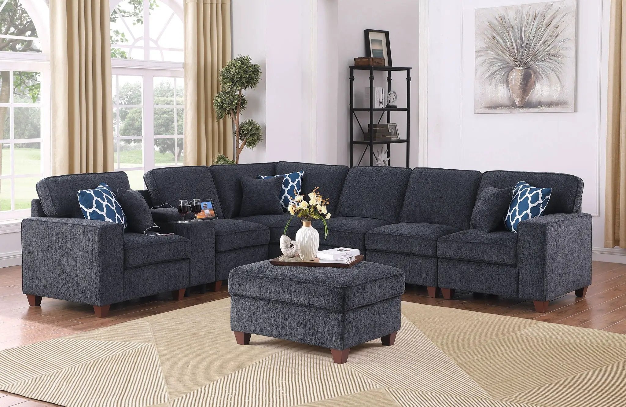 Gina - Sectional Sofa With Ottoman - Black by HouseOfZazla
