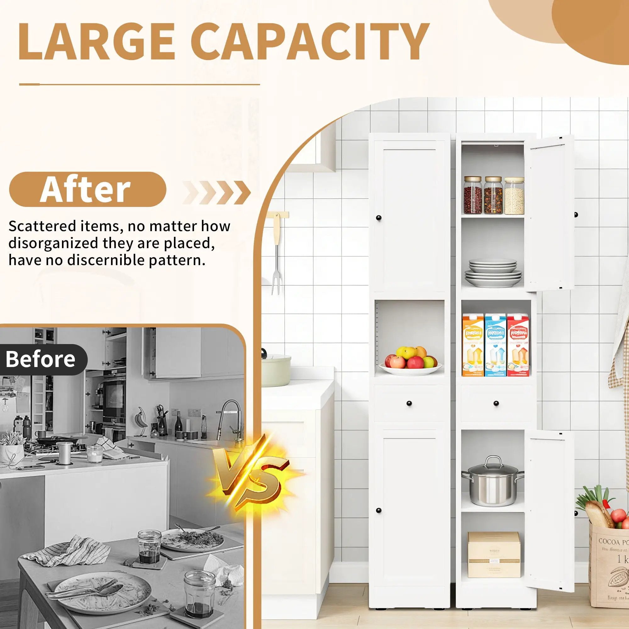 Tall Bathroom Storage Cabinet, 5-Tier Narrow With 2 Doors & Adjustable Shelves, Freestanding - White by Unique Piece Furniture