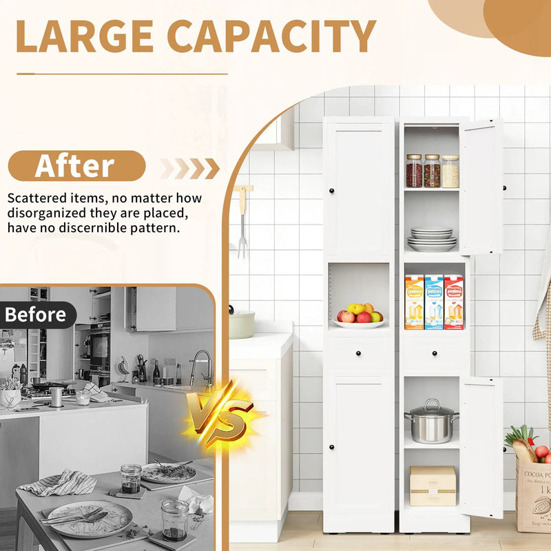 Tall Bathroom Storage Cabinet, 5-Tier Narrow With 2 Doors & Adjustable Shelves, Freestanding - White by Unique Piece Furniture