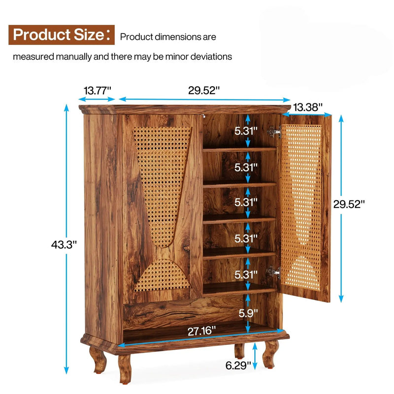 Shoe Cabinet With 5 Tier Freestanding Organizer, Ventilated Doors - Natural Wood by HouseOfZazla