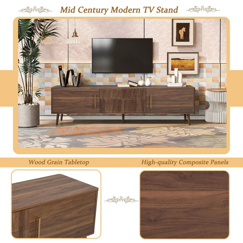 TV Stand With 2 Drawers, Media Console Table For TVs Up To 80'' For Living Room - Walnut by Unique Piece Furniture