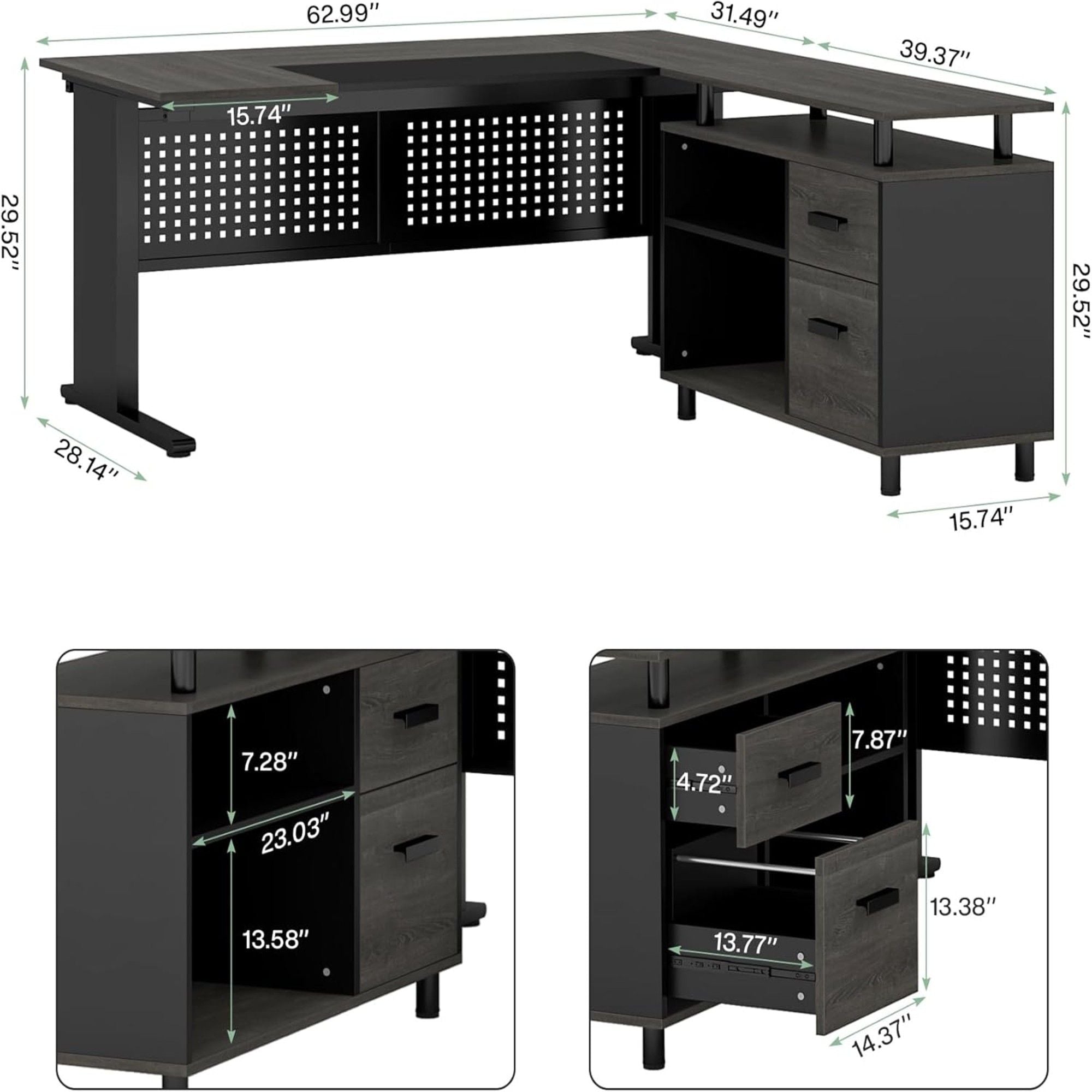 L-Shaped Executive Desk With File Cabinet, Office Workstation With Drawers, Shelves & Storage by HouseOfZazla