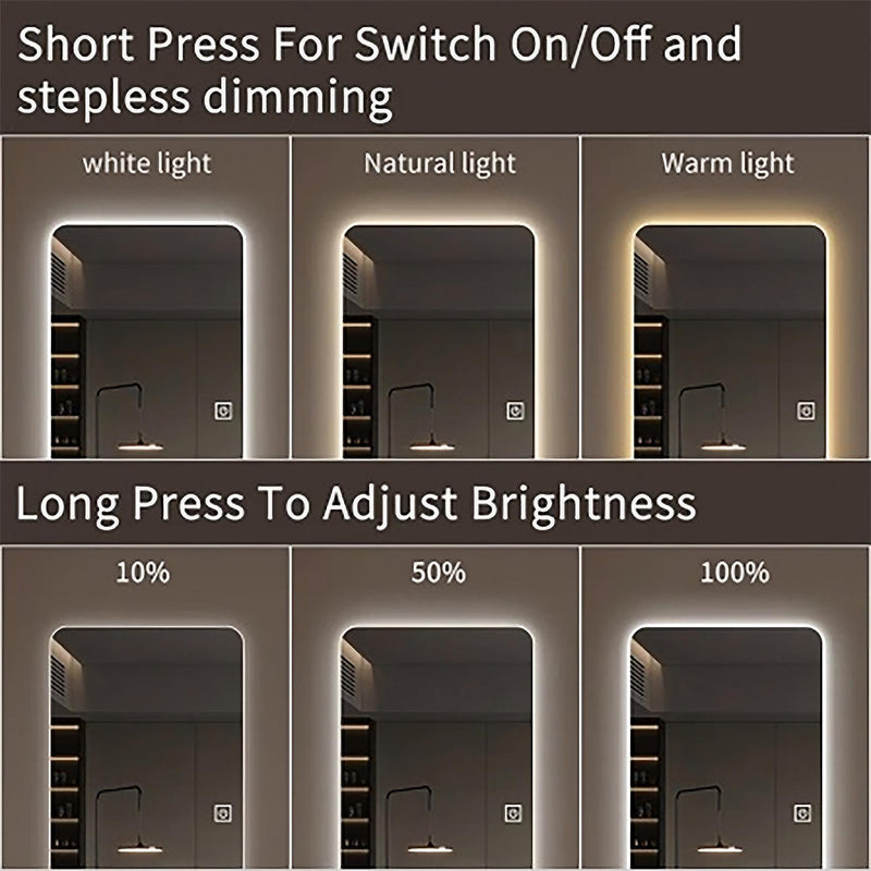 Frameless Full Length Floor Mirror With LED Light, Dimming & 3 Color Modes Mirror - Silver by HouseOfZazla