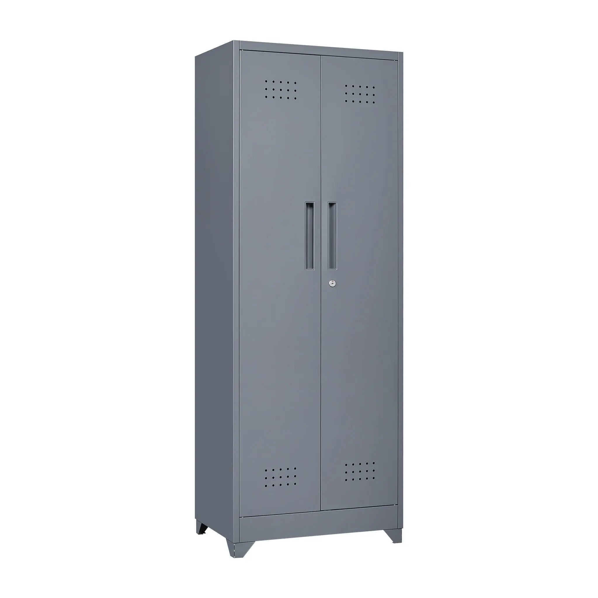 Heavy Duty Storage Cabinet With Locking Doors, Hanging Rod & Shelves, Broom Closet - Gray by HouseOfZazla