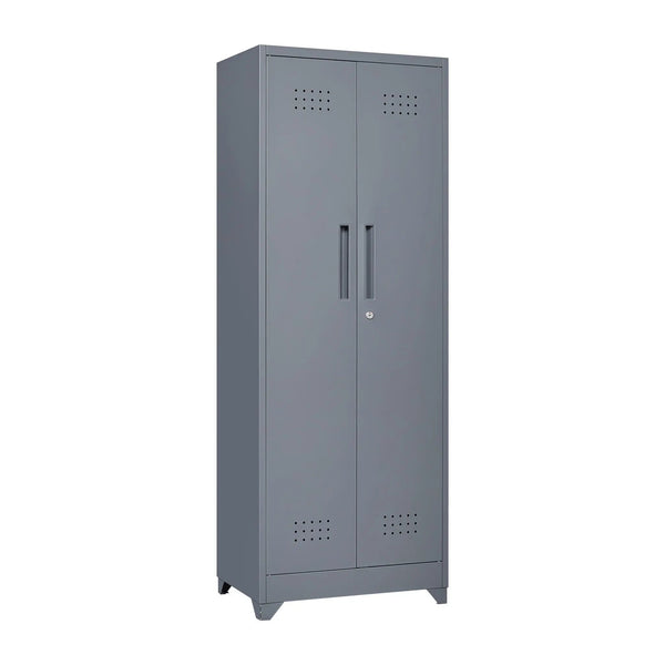 Heavy Duty Storage Cabinet With Locking Doors, Hanging Rod & Shelves, Broom Closet - Gray