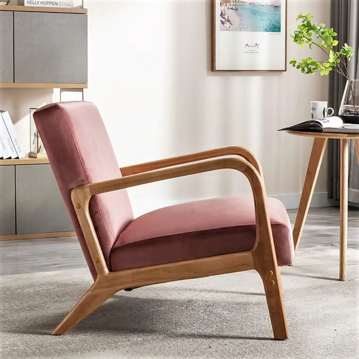 Classic Mid-Century Modern Accent Chairs, Open Framed Armchair With Cushioning by Unique Piece Furniture