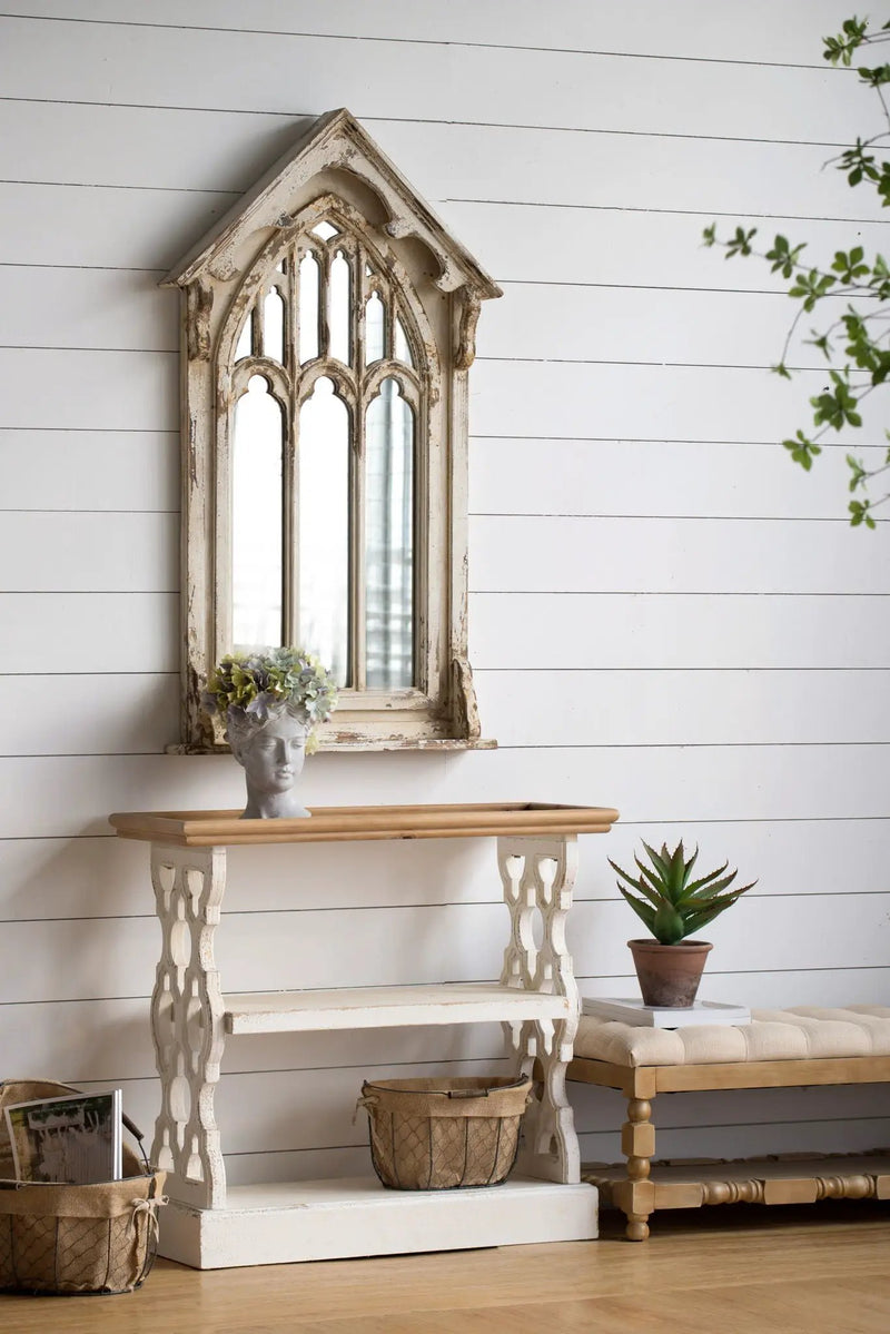 Distressed Wood Shelf Tray, French Country Console Table - Brown / Antique White by Unique Piece Furniture
