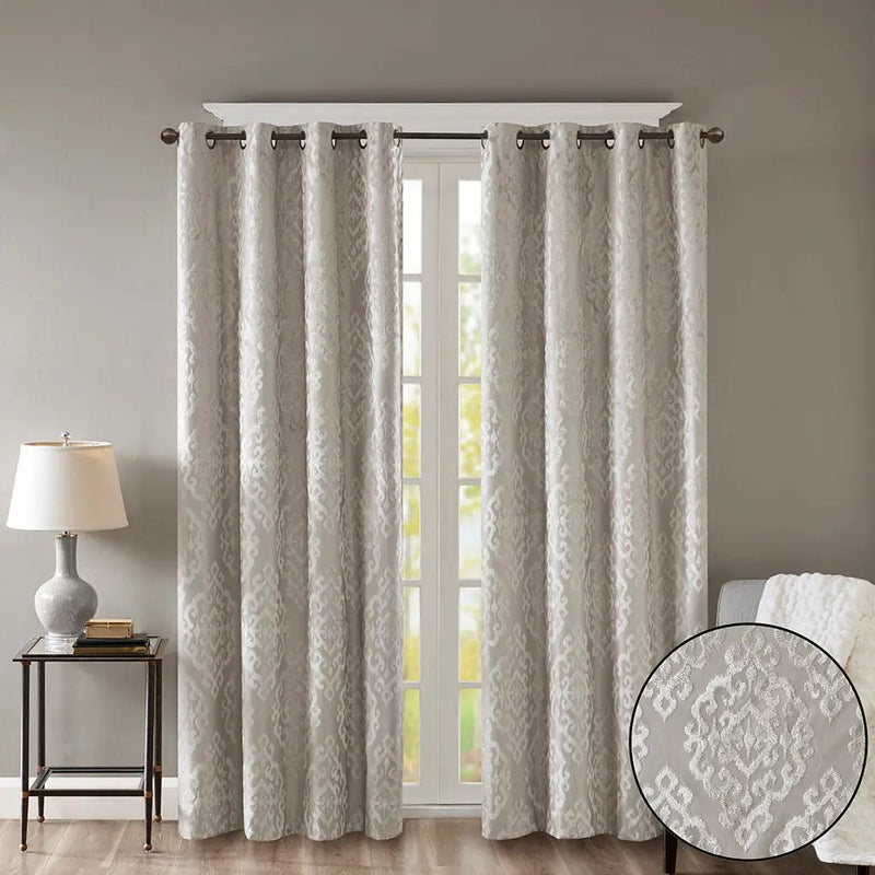 Knitted Jacquard Damask Total Blackout Grommet Top Curtain Panel by HouseOfZazla