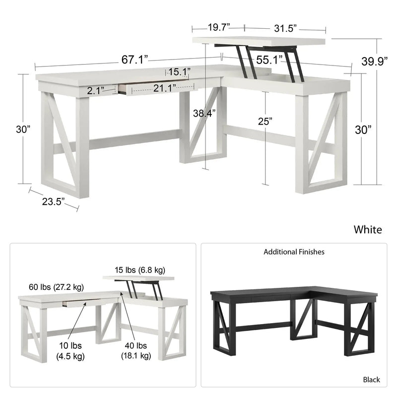 Crestwood - Lift Top L Desk - Black by Unique Piece Furniture
