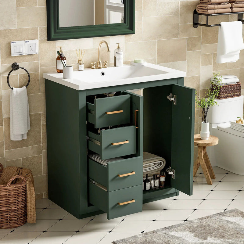 Ceramic Sink Combo, Freestanding Vanity Set With 3 Drawers & Soft Closing Doors by Unique Piece Furniture