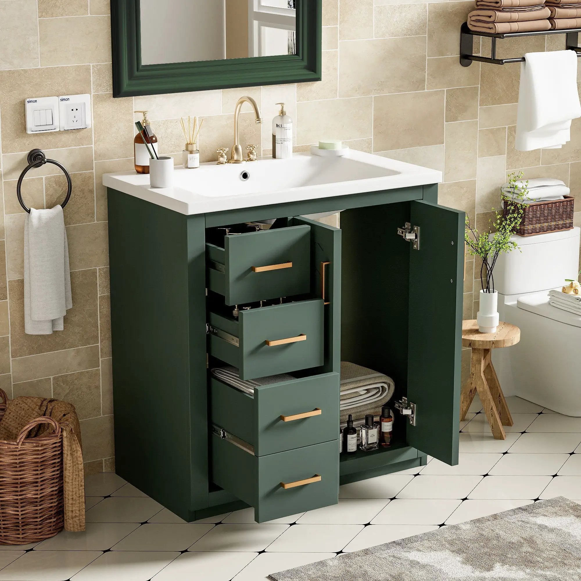 Ceramic Sink Combo, Freestanding Vanity Set With 3 Drawers & Soft Closing Doors by HouseOfZazla