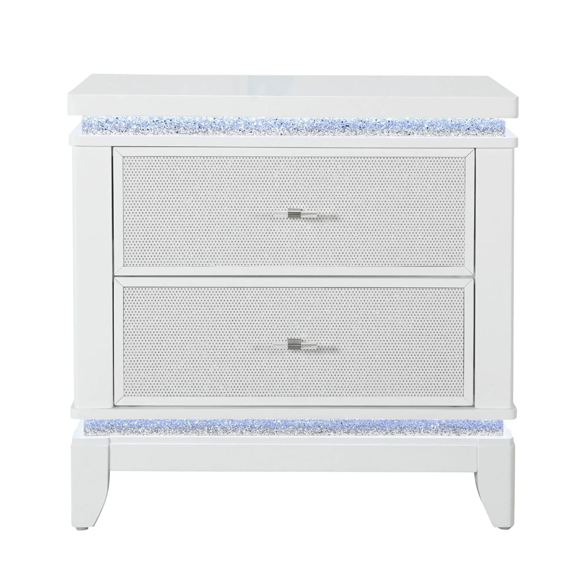 Adalid - Nightstand With Glittered Drawer Front And LED Lighting - White by Unique Piece Furniture