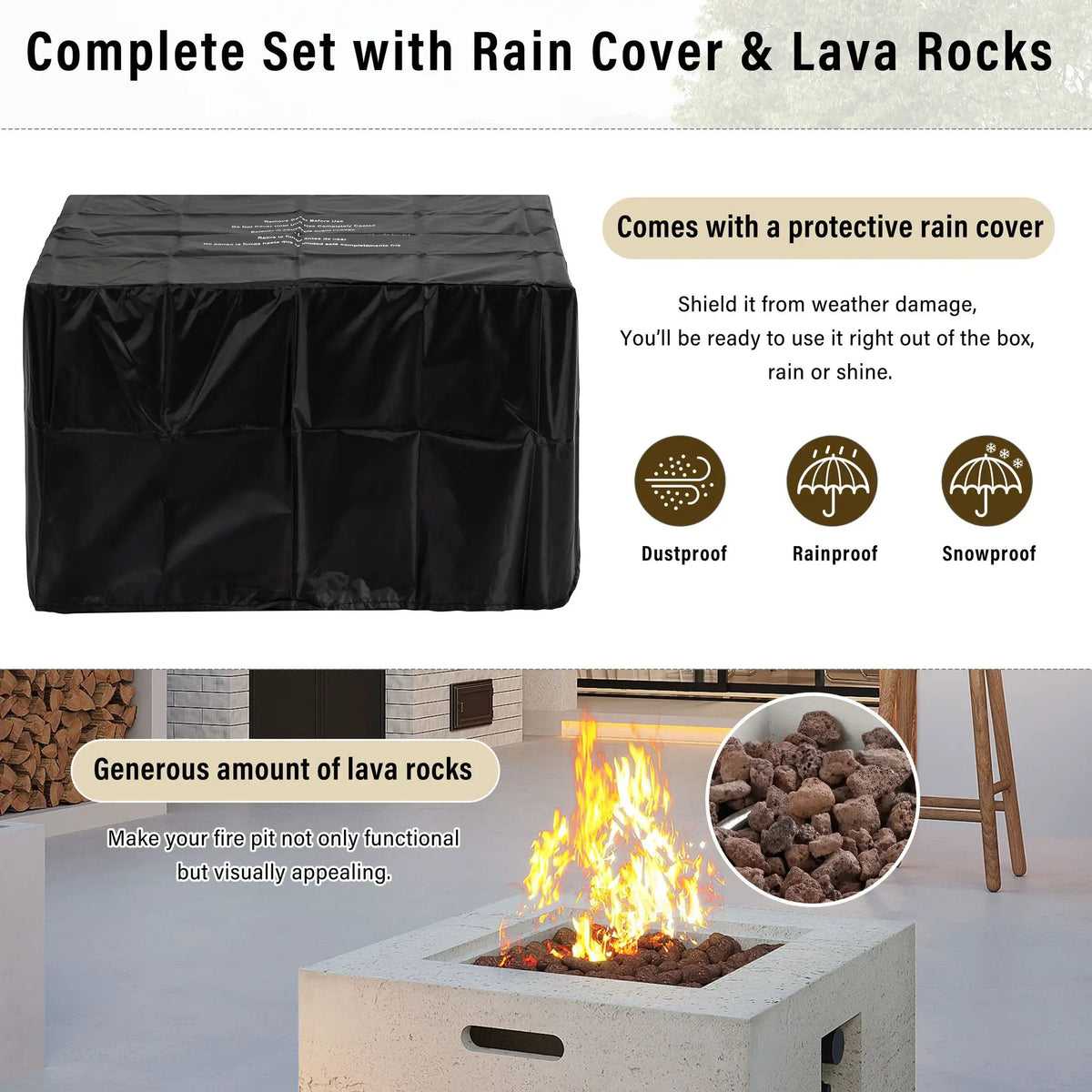U_Style MGO Outdoor Square Fire Pit with Steel Burner by HouseOfZazla