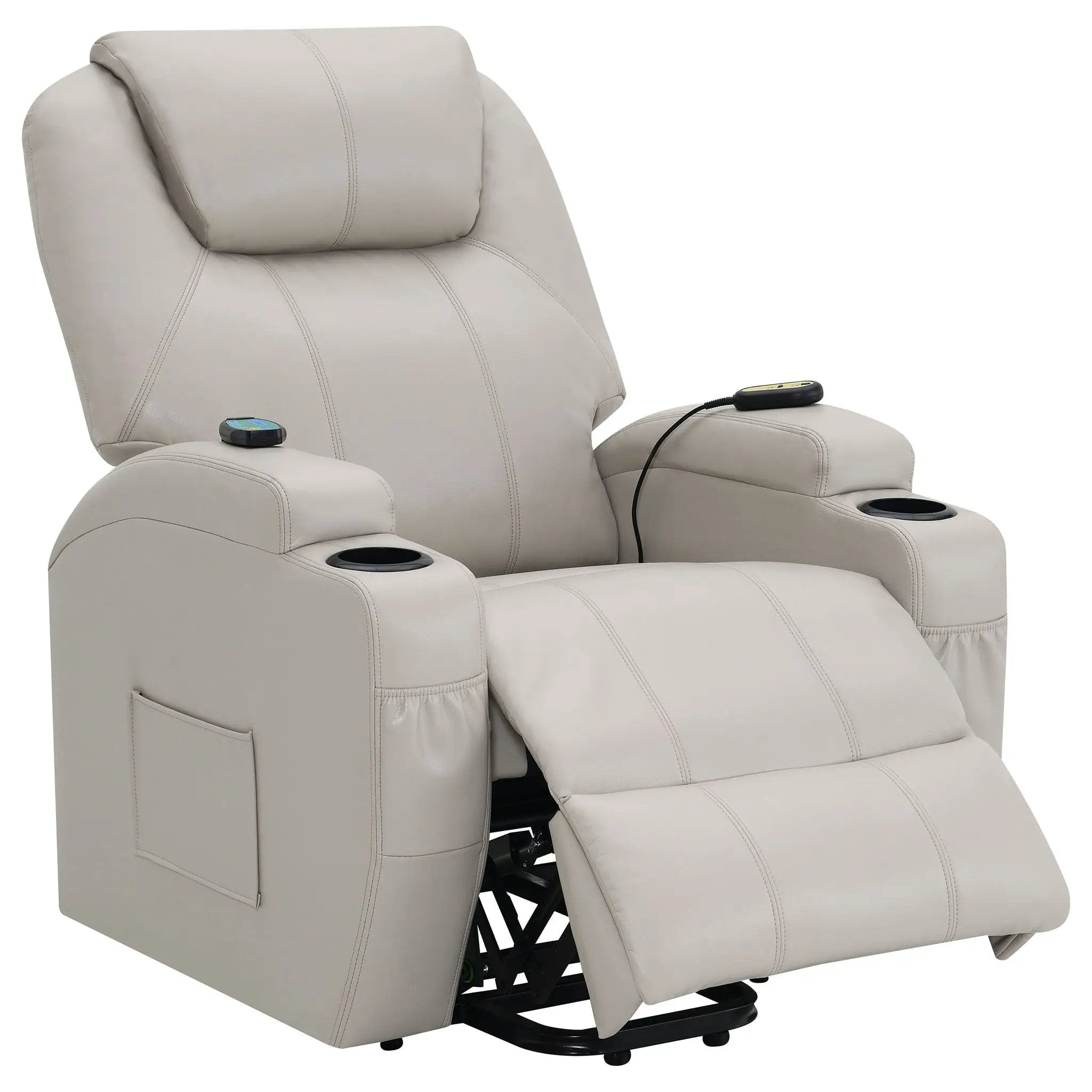 Selwyn - Upholstered Power Massage Recliner With Heat And Massage Functions - Champagne by HouseOfZazla