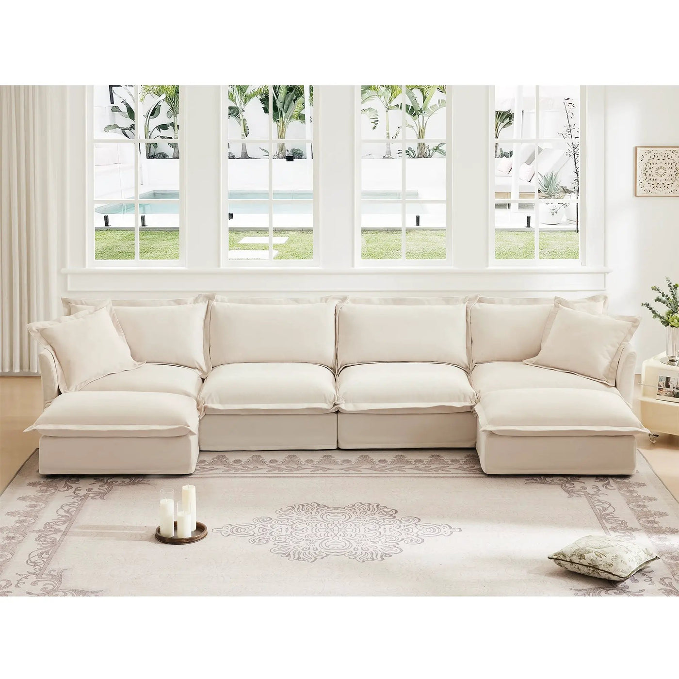 Slipcovered U Shape Sectional Wide and Deep Seat Sofa Couch by HouseOfZazla