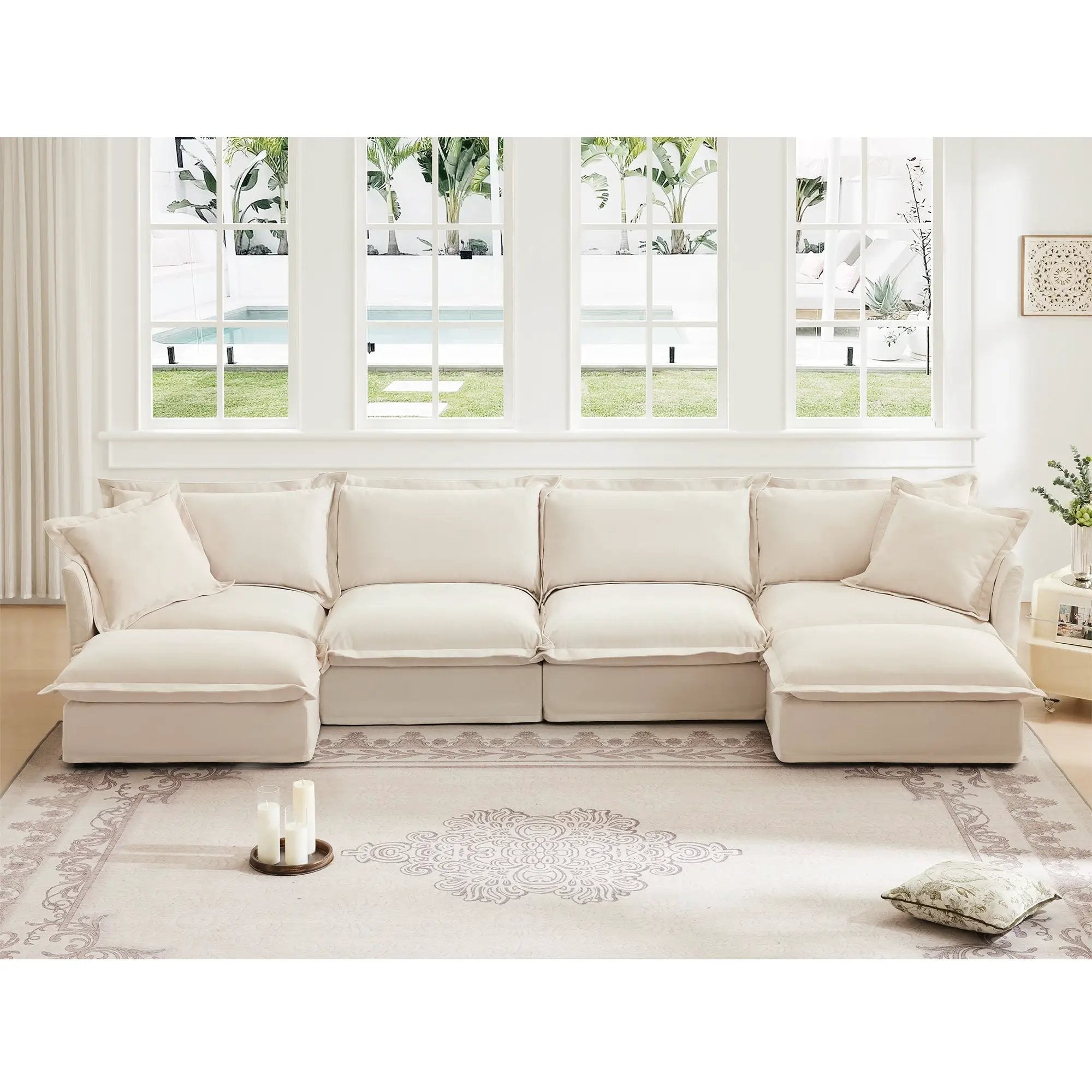 Slipcovered U Shape Sectional Wide and Deep Seat Sofa Couch by HouseOfZazla