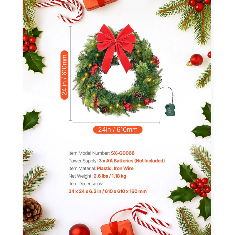 24-Inch Pre-Lit Artificial Christmas Wreath by HouseOfZazla