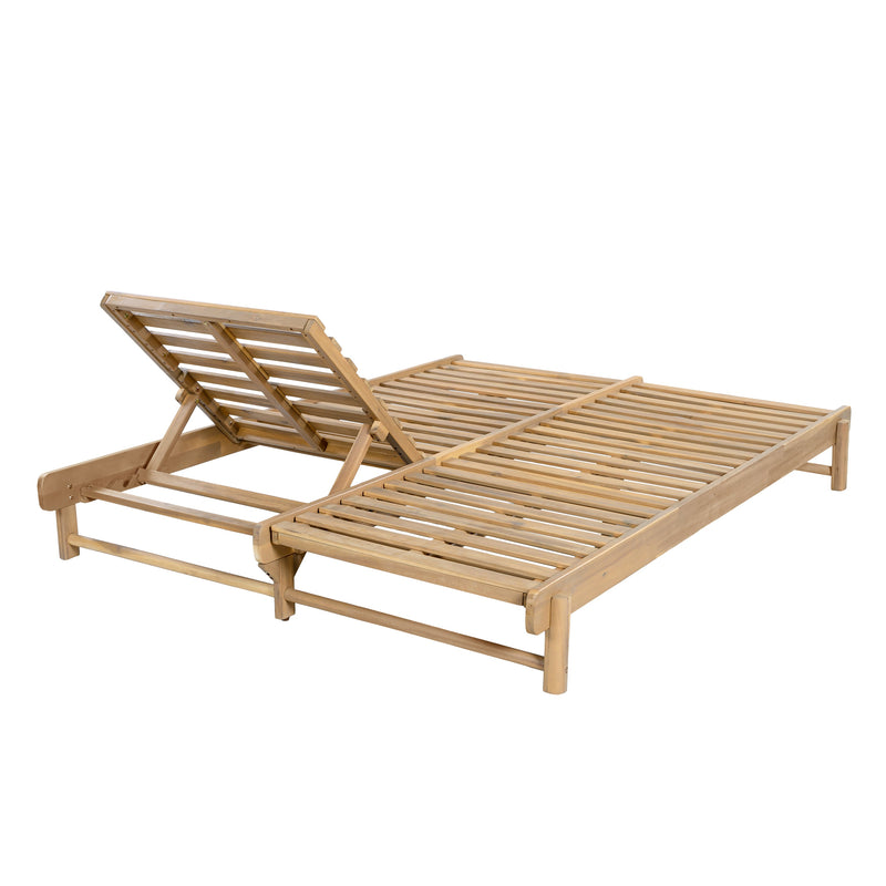 Light Teak Finish Acacia Wood Double Chaise Lounger by HouseOfZazla