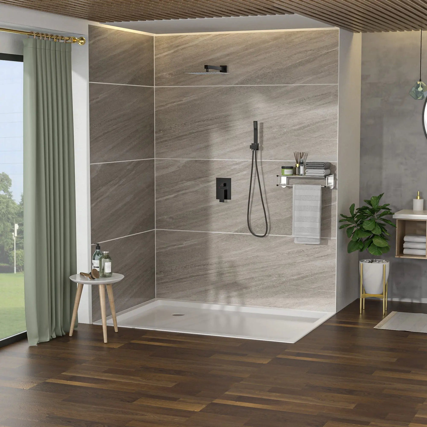 Dual Shower Head System With 12" Wall Mounted Square Rain Shower And Rough In Valve by HouseOfZazla