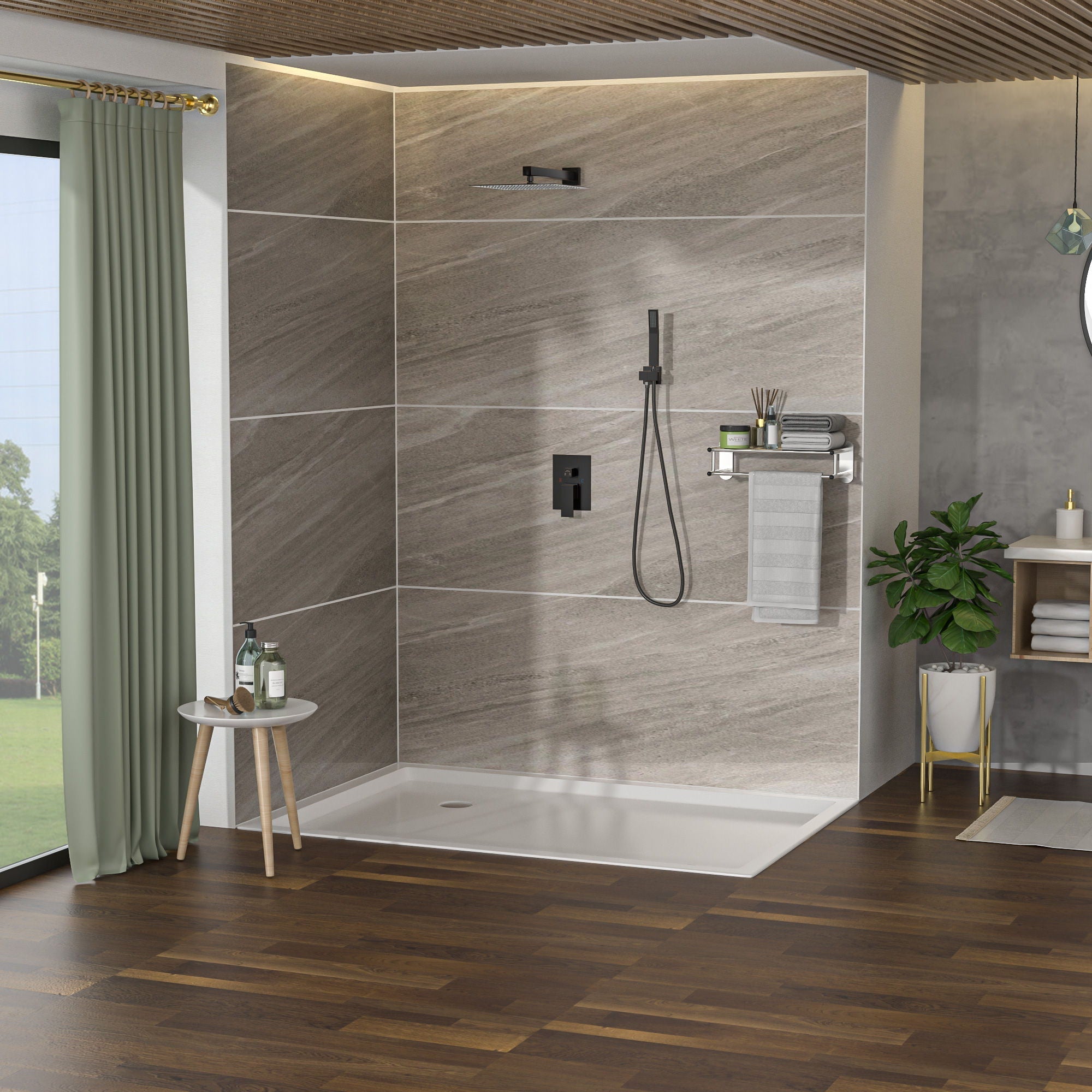 Dual Shower Head System With 12" Wall Mounted Square Rain Shower And Rough In Valve by HouseOfZazla