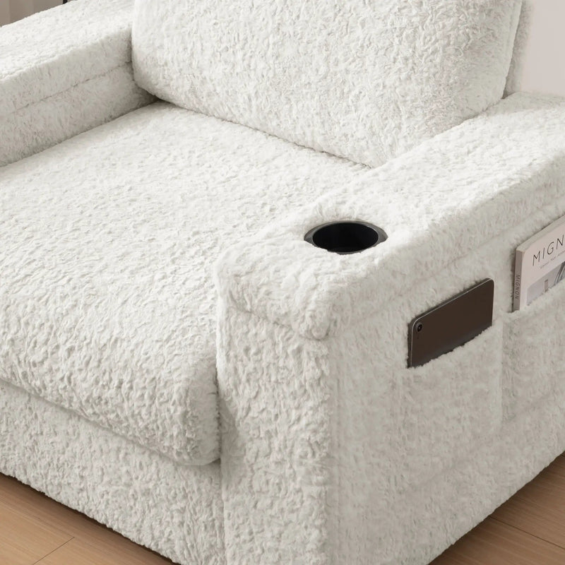 Oversized Chaise Lounge Indoor Rabbit Fur Sofa Bed With Storage Ottoman And Armrests Cup Holders With Deep Seat by HouseOfZazla