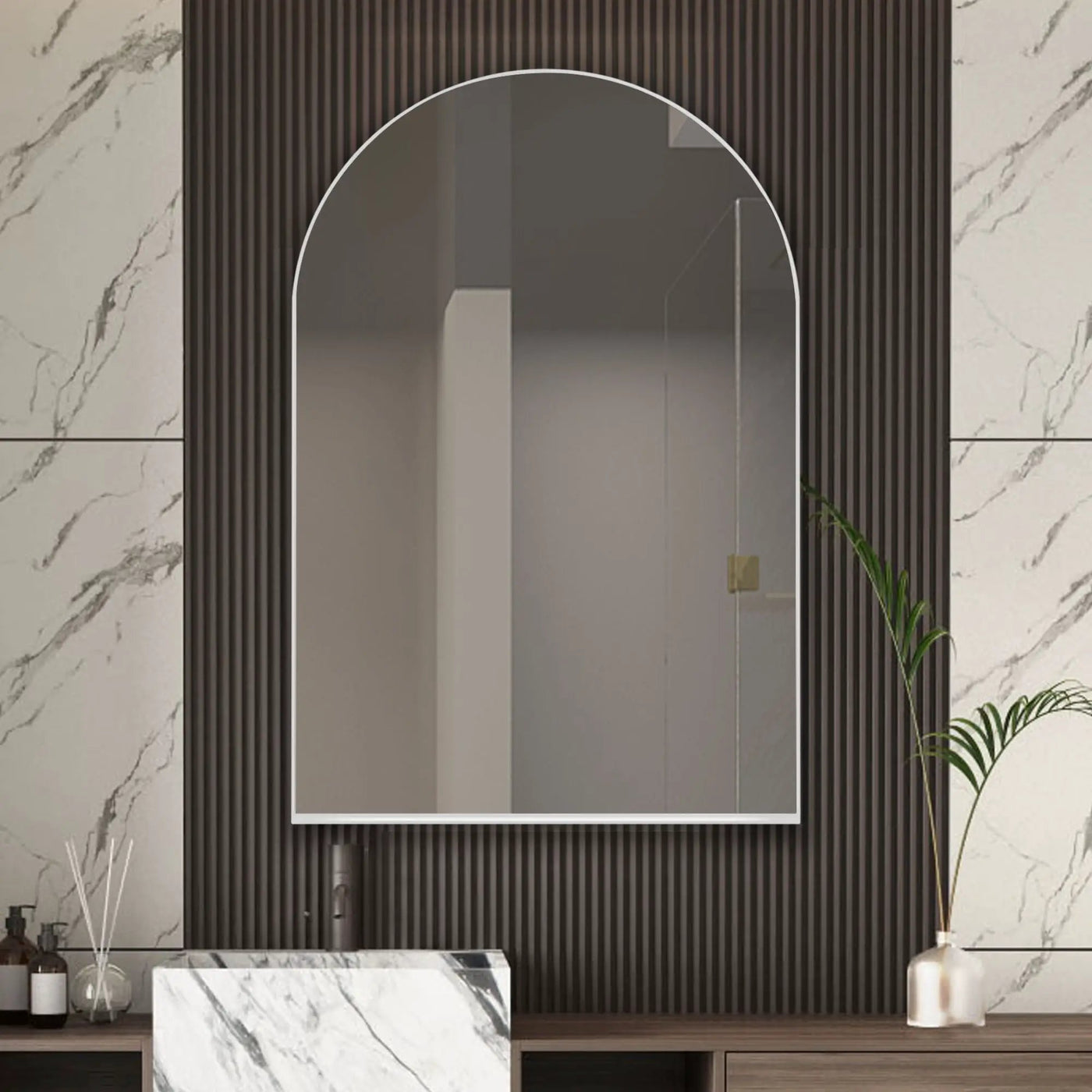 Arched Recessed Medicine Cabinet, Metal Framed Bathroom Wall Cabinet With Mirror And Adjustable Shelves, Wall Mirror With Storage For Bathroom by Unique Piece Furniture