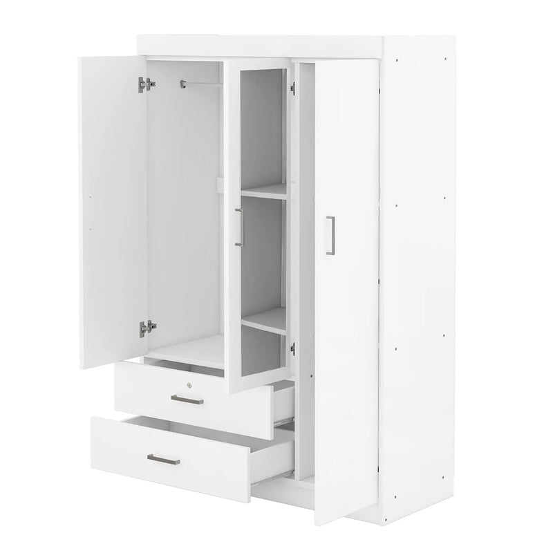 3-Door Mirror Wardrobe with Shelves, White by HouseOfZazla