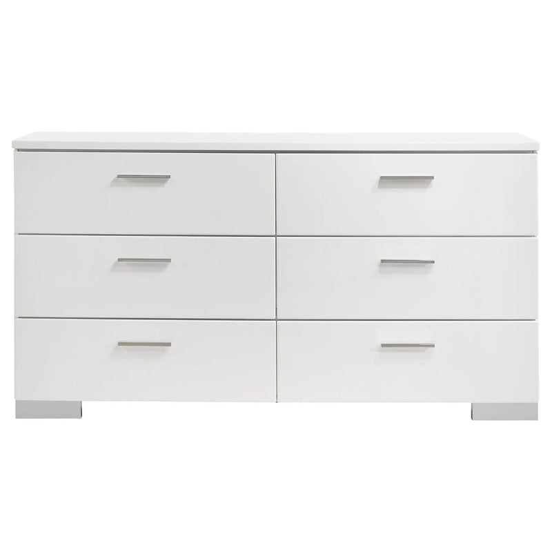 August - 6 Piece Queen Panel Bedroom Set With LED Lighting - White