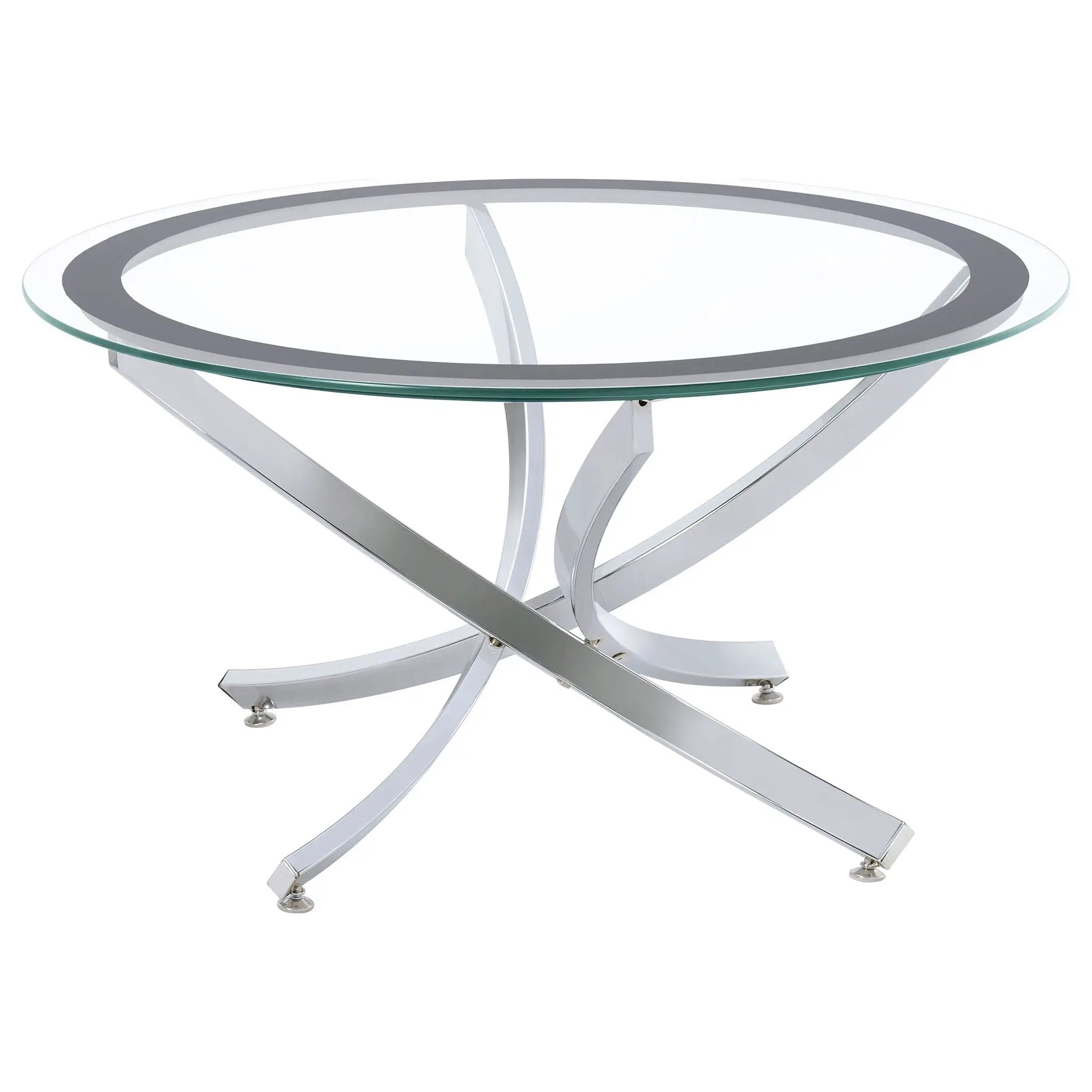 Brooke Round Glass Top Coffee Table Metal Base Chrome by Unique Piece Furniture
