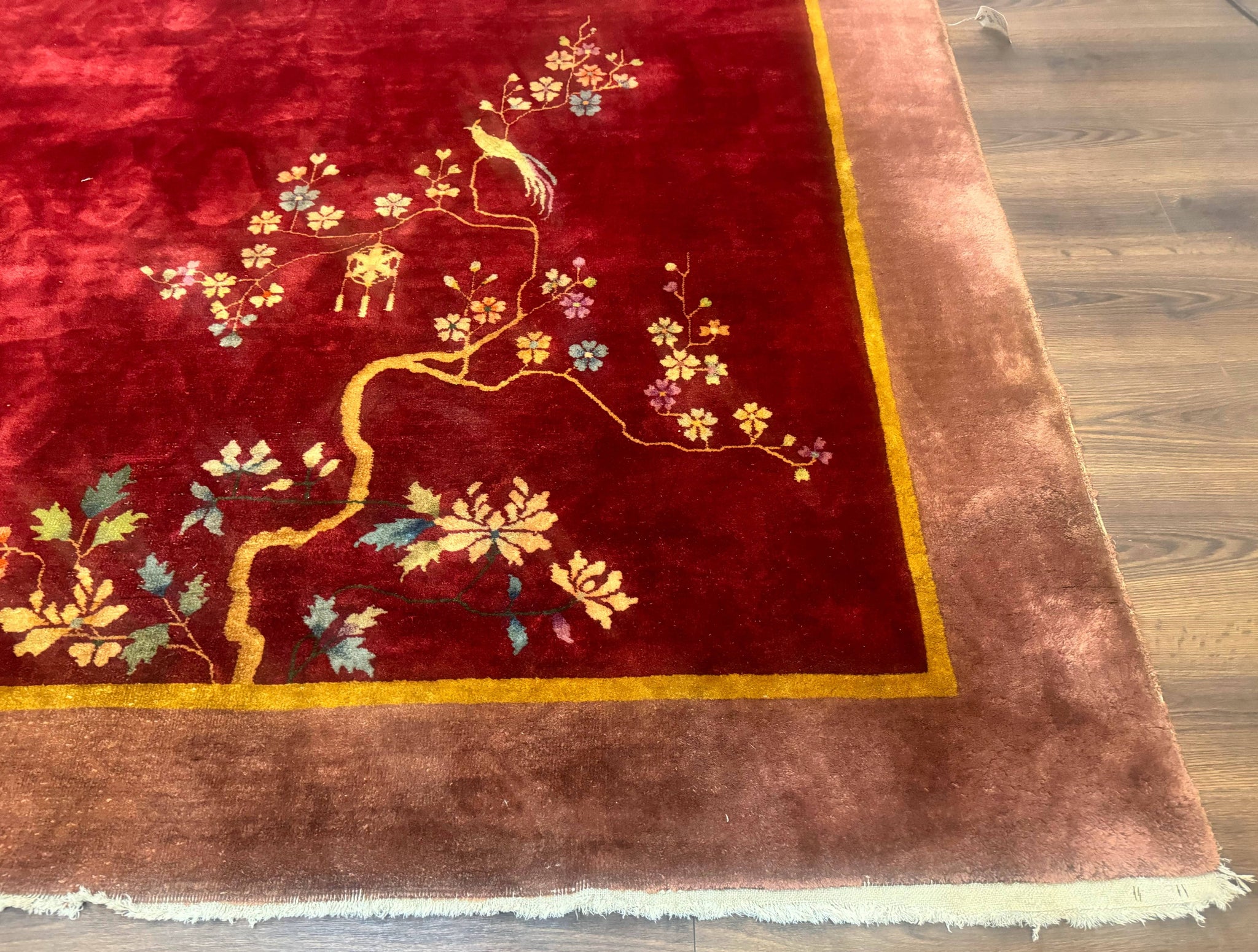 Red Chinese Art Deco Rug 9x11, Simple Design, Wool Chinese Area Rug, Antique by Jewel Rugs
