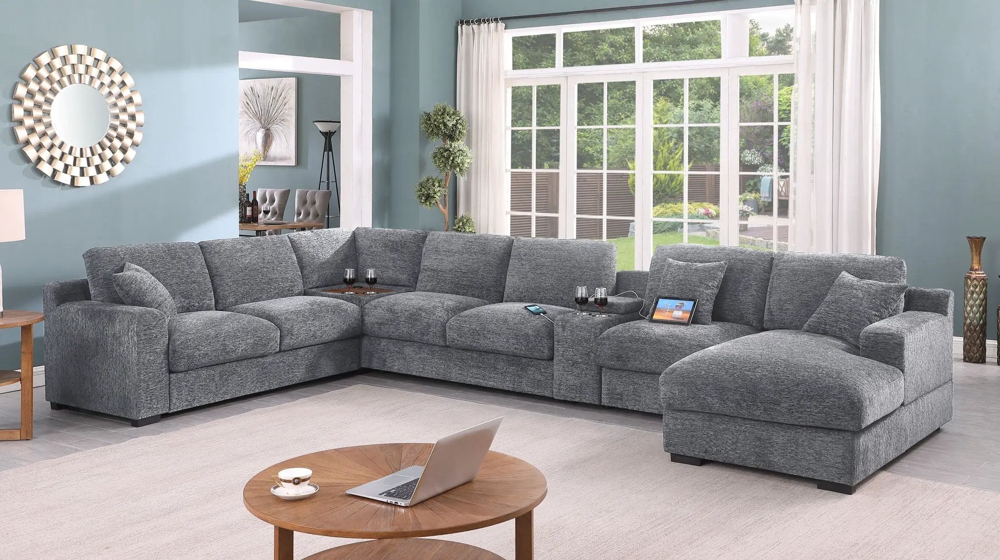 Celine - Fabric Corner Sectional Sofa With Right-Facing Chaise, Cupholders, And Charging Ports by HouseOfZazla