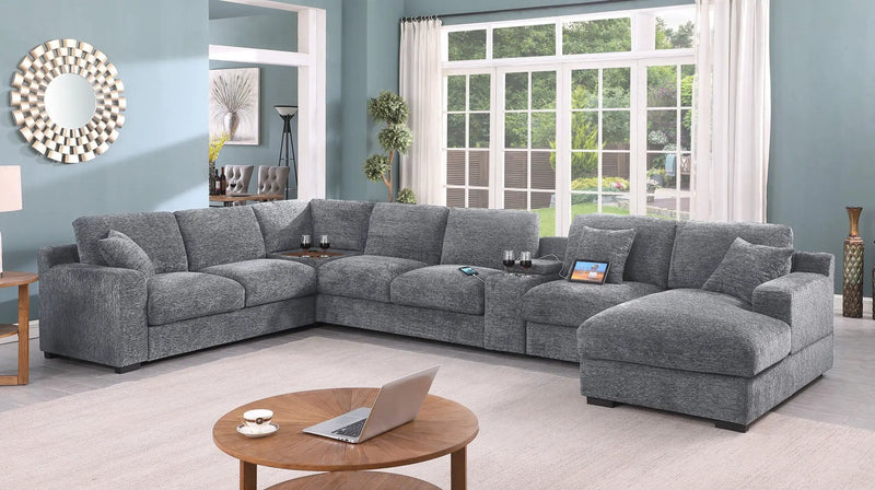 Celine - Fabric Corner Sectional Sofa With Right-Facing Chaise, Cupholders, And Charging Ports by HouseOfZazla