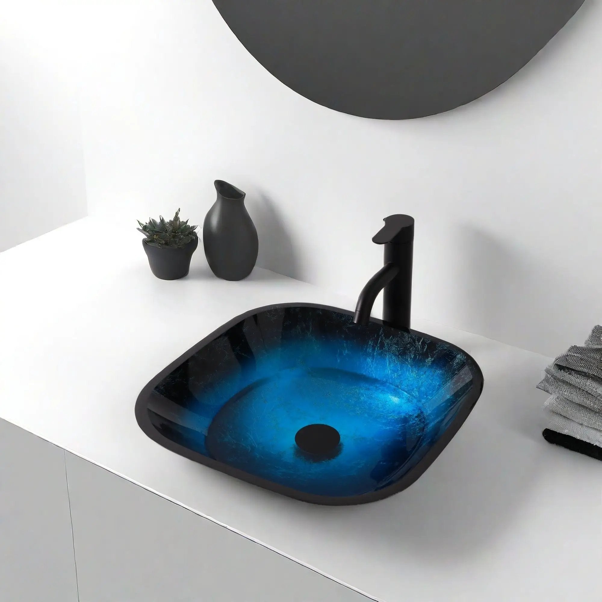 Artistic Vessel Sink With Faucet And Pop Up Drain - Blue by HouseOfZazla