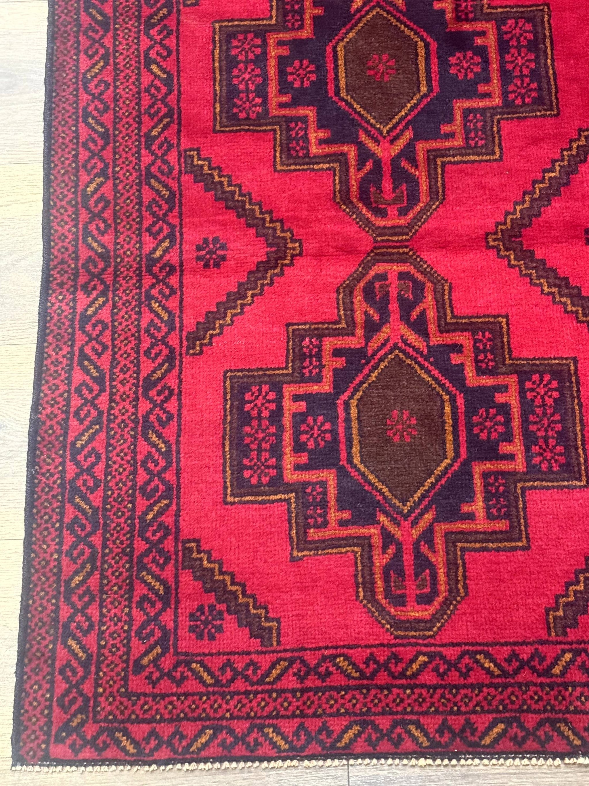 Afghan Rug 4x7, Tribal Carpet, Balouch Rug, Red and Navy Blue, Repeated Medallions, New by Jewel Rugs