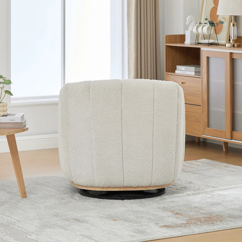 360 Degrees Swivel Upholstered Barrel Armchair For Living Room - Ivory by HouseOfZazla