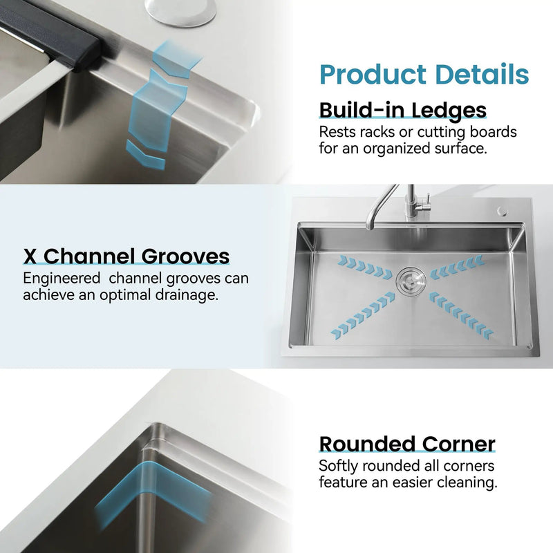Stainless Steel Kitchen Sink, 36"x22" Single Bowl, Overmount, Brushed by HouseOfZazla