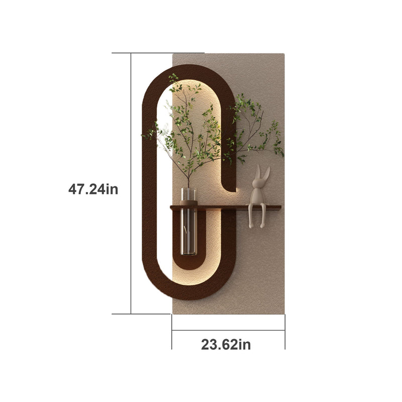 Adjustable LED Sandstone Wall Decor With Simulated Plants 3D Art Sculpture, Glass Vase & Rabbit Statue, Remote Control - Light Coffee by Unique Piece Furniture