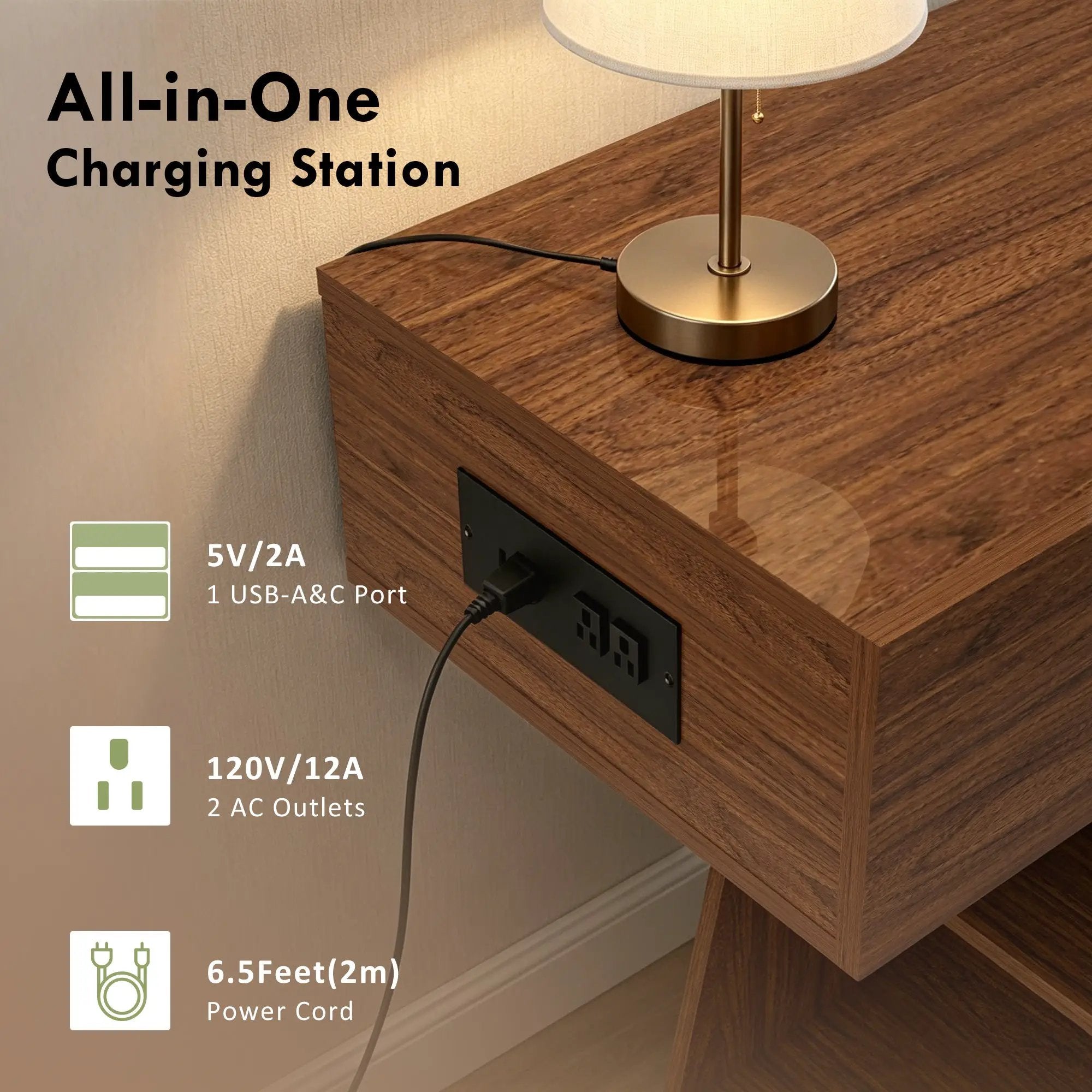 60 Inch Narrow Console Table with Built-in Power Outlet by HouseOfZazla