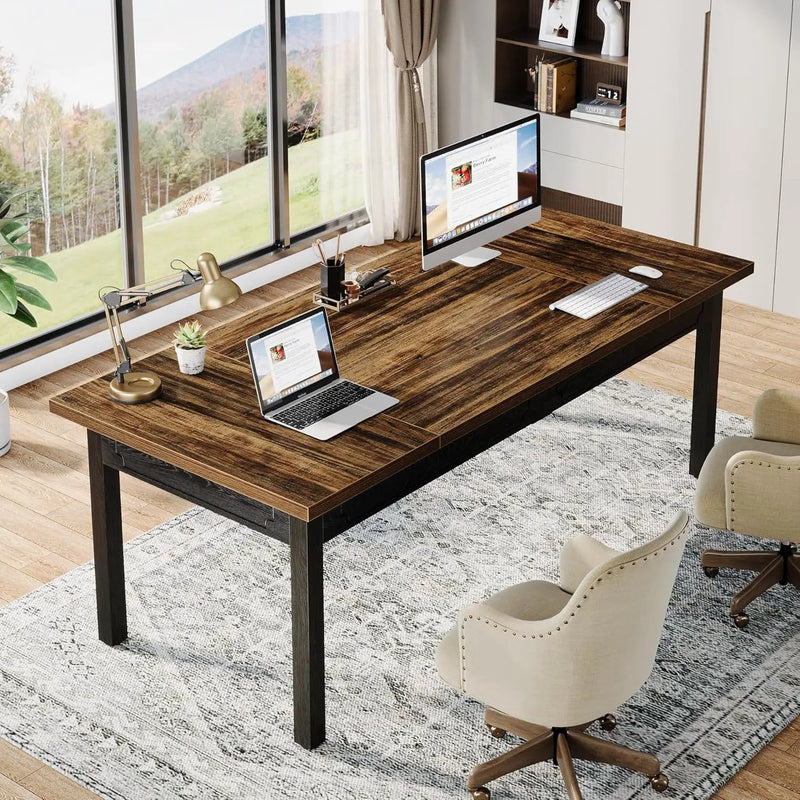 Executive Office Desk, Computer Table With Thick Top - Brown / Black by HouseOfZazla