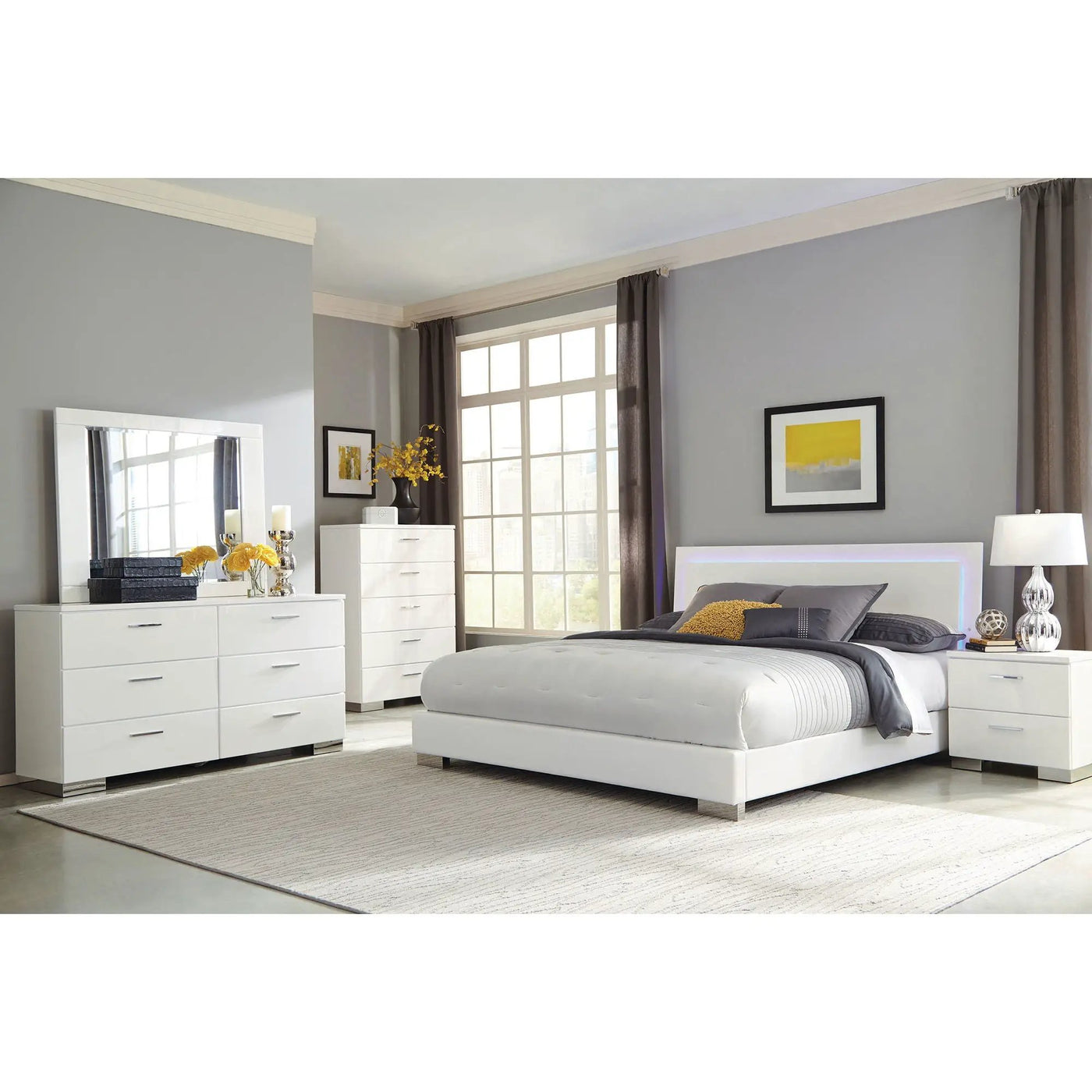 Strick & Bolton - High Gloss Panel Bed With LED Lights by HouseOfZazla