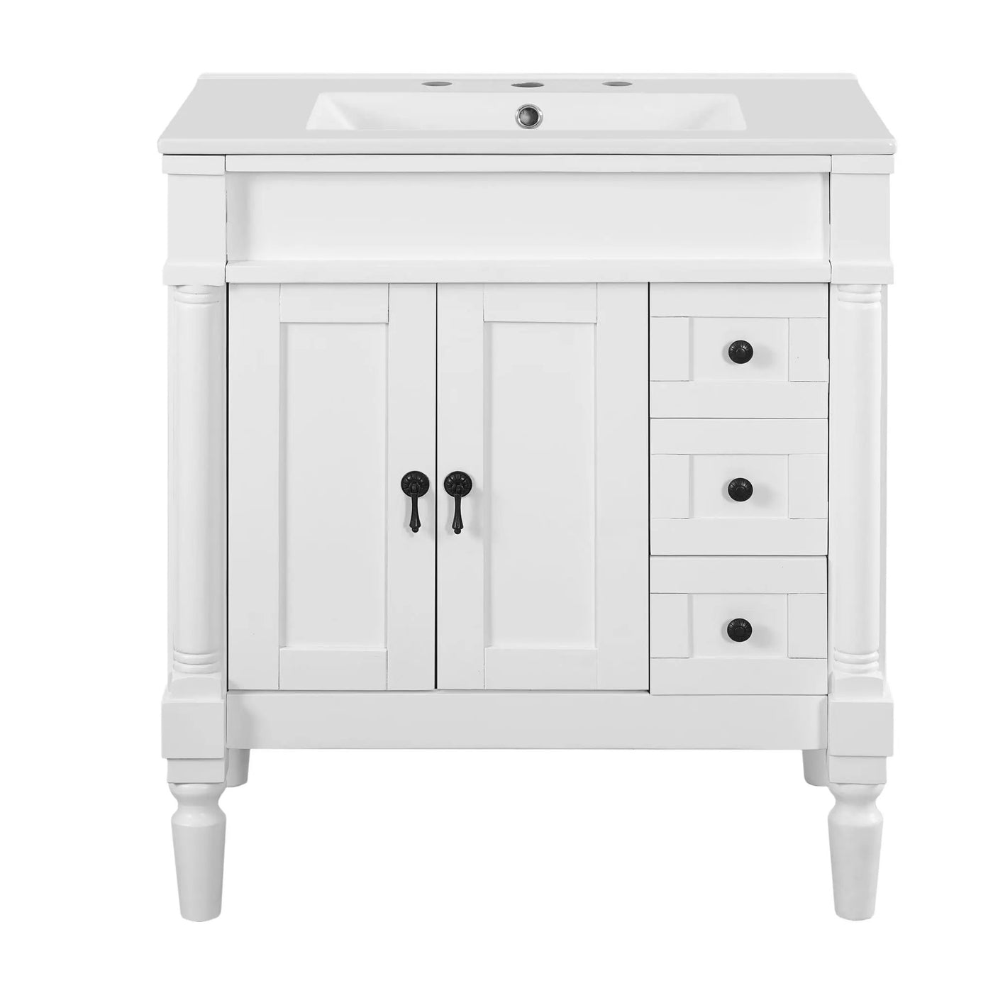 Bathroom Vanity With Ceramic Sink, 2 Doors 3 Drawers, Soft Close Design by Unique Piece Furniture