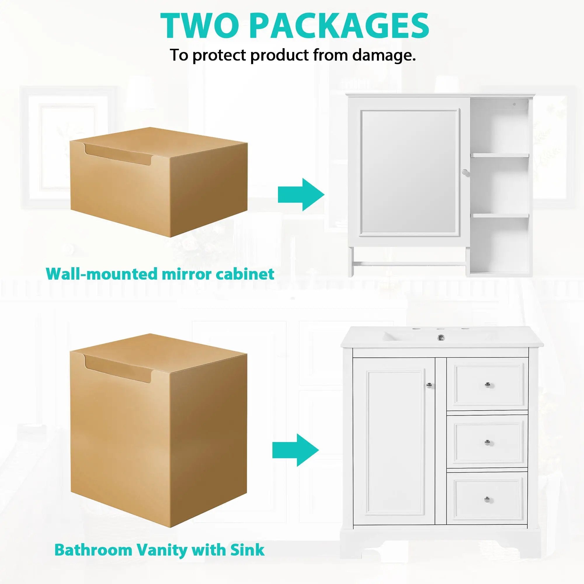 Bathroom Vanity With Sink, Modern Elegant Bathroom Storage Cabinet With 3 Drawers And Adjustable Shelves, Freestanding Vanity Set With Mirror Cabinet, Single Sink Bathroom Vanity by HouseOfZazla