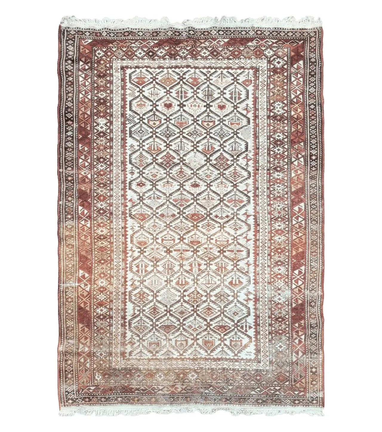 Antique Caucasian Shirvan Rug 4x6, Dagestan Area Rug, Wool Hand-Knotted Soft Red & Ivory 1920s Oriental Carpet, Soft Muted Colors by Jewel Rugs